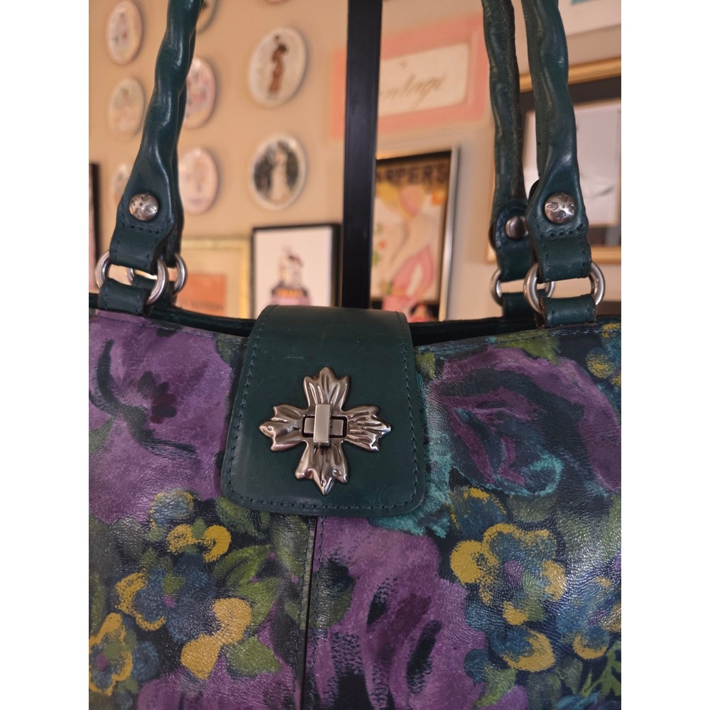 Patricia‎ Nash Sosina Floral Leather Satchel Teal Purple Green Handbag - Picture 3 of 7